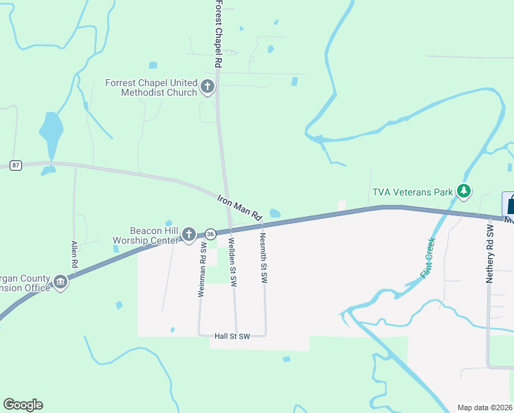 map of restaurants, bars, coffee shops, grocery stores, and more near 35 Iron Man Road in Hartselle