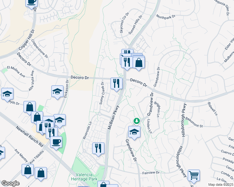 map of restaurants, bars, coffee shops, grocery stores, and more near 27672 Grassy Knoll Lane in Santa Clarita