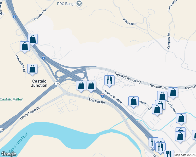 map of restaurants, bars, coffee shops, grocery stores, and more near 28515 Westinghouse Place in Santa Clarita