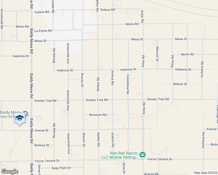 map of restaurants, bars, coffee shops, grocery stores, and more near 10575 Joshua Road in Hesperia