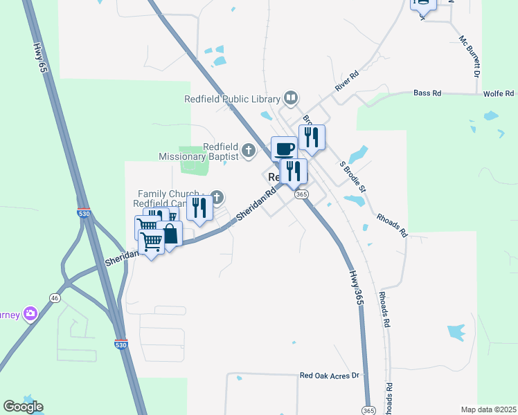 map of restaurants, bars, coffee shops, grocery stores, and more near 2 Grant Street in Redfield