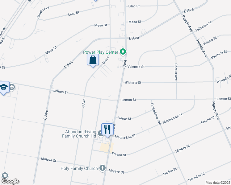 map of restaurants, bars, coffee shops, grocery stores, and more near 17592 Lemon Street in Hesperia