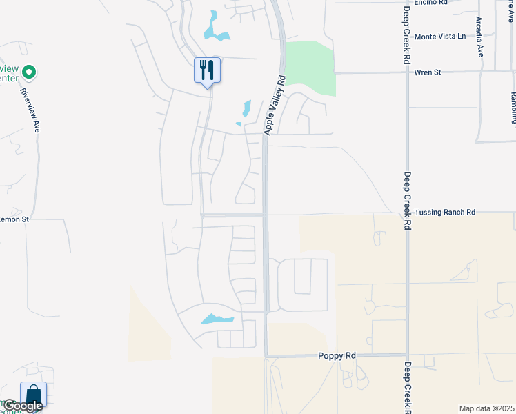 map of restaurants, bars, coffee shops, grocery stores, and more near 19575 Hanely Street in Apple Valley