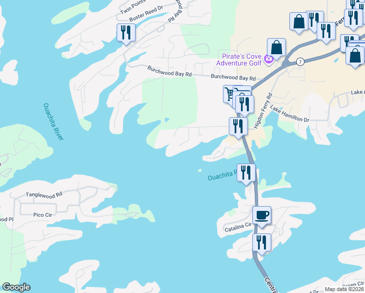 map of restaurants, bars, coffee shops, grocery stores, and more near 155 Pretti Point in Hot Springs
