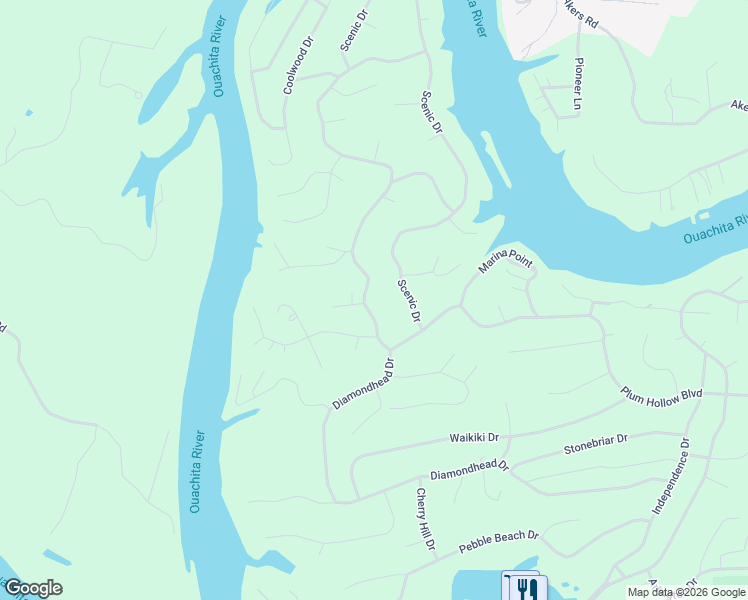 map of restaurants, bars, coffee shops, grocery stores, and more near 416 Diamondhead Drive in Hot Springs