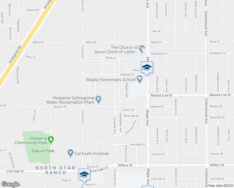 map of restaurants, bars, coffee shops, grocery stores, and more near 10578 Westway Road in Hesperia