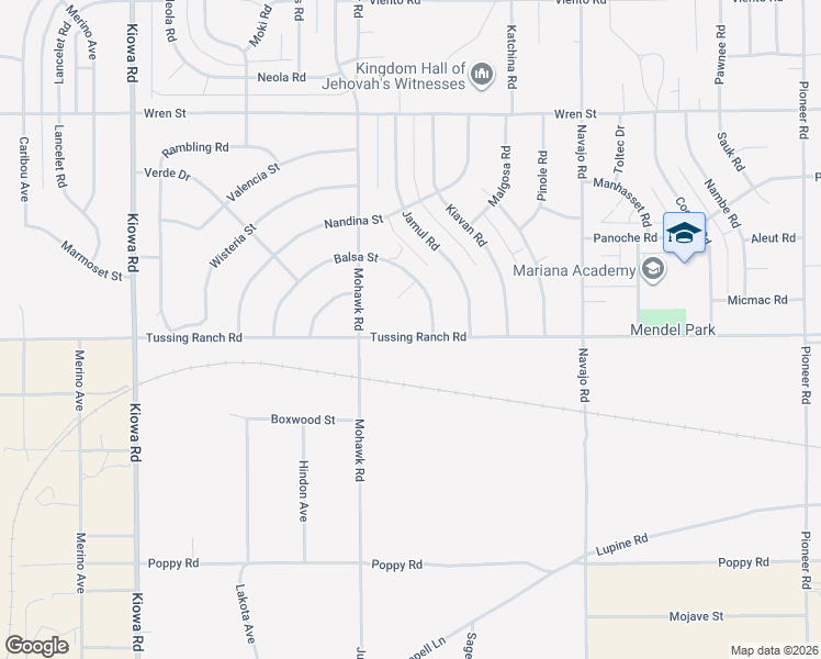 map of restaurants, bars, coffee shops, grocery stores, and more near 10520 Balsa Street in Apple Valley