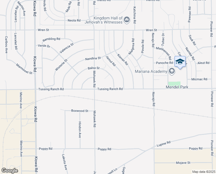 map of restaurants, bars, coffee shops, grocery stores, and more near 21390 Tussing Ranch Road in Apple Valley