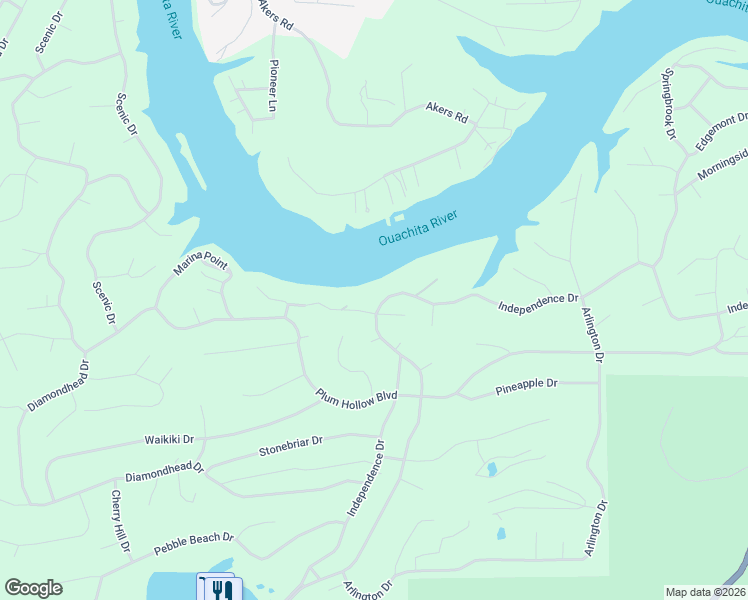 map of restaurants, bars, coffee shops, grocery stores, and more near 100 Waterfront Drive in Hot Springs