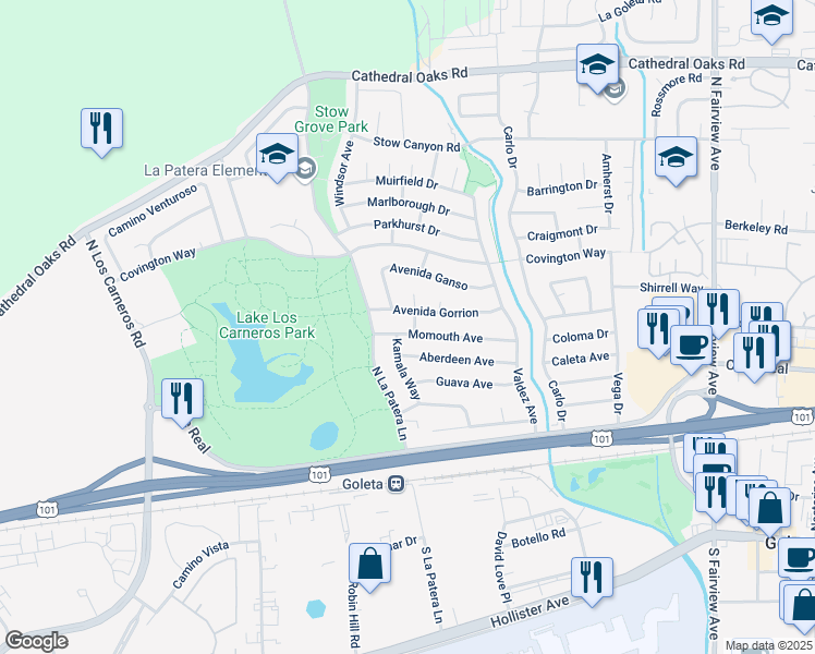 map of restaurants, bars, coffee shops, grocery stores, and more near 6276 Momouth Avenue in Goleta