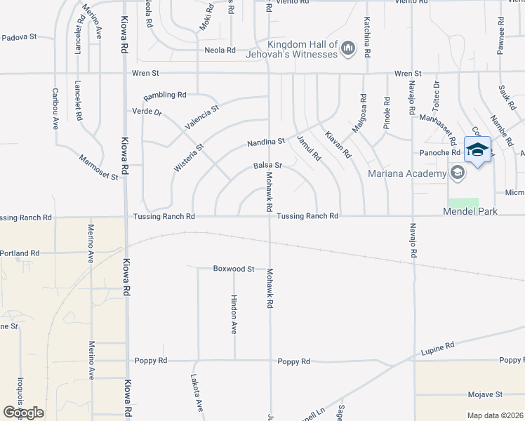 map of restaurants, bars, coffee shops, grocery stores, and more near 10516 Mohawk Road in Apple Valley