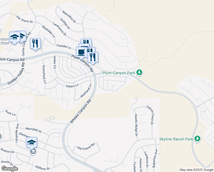 map of restaurants, bars, coffee shops, grocery stores, and more near 28519 Moyer Lane in Santa Clarita