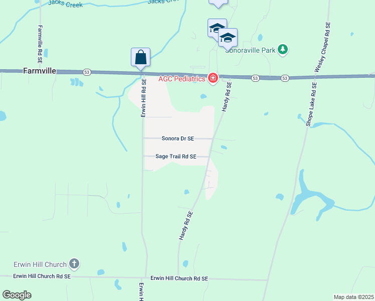 map of restaurants, bars, coffee shops, grocery stores, and more near 216 Sage Trail Road Southeast in Calhoun