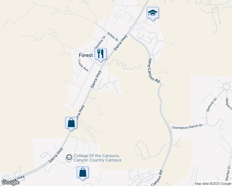 map of restaurants, bars, coffee shops, grocery stores, and more near 29448 Shannon Court in Santa Clarita