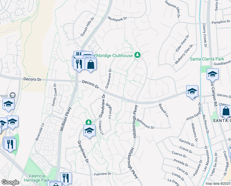 map of restaurants, bars, coffee shops, grocery stores, and more near 27503 Wellsley Way in Santa Clarita