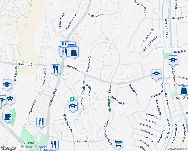 map of restaurants, bars, coffee shops, grocery stores, and more near 27503 Wellsley Way in Santa Clarita