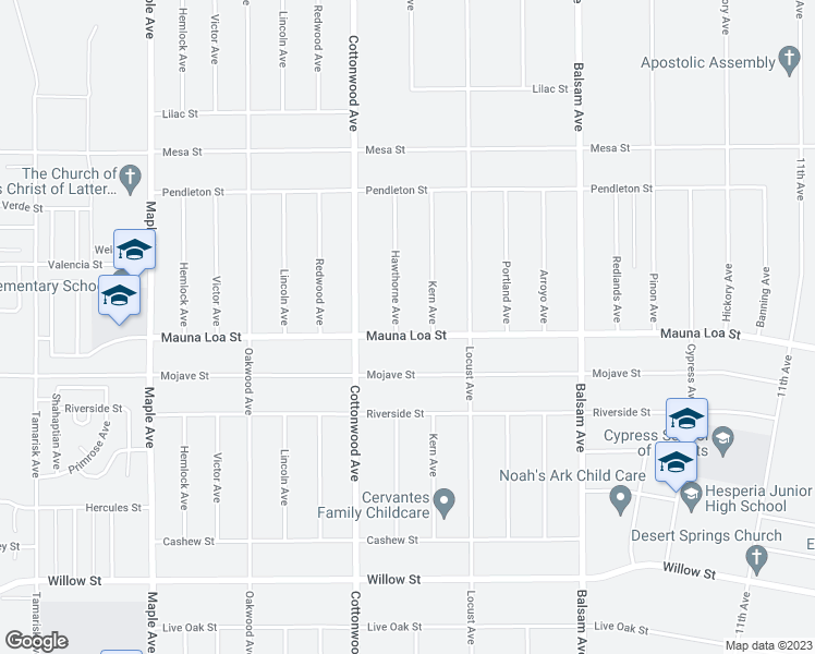 map of restaurants, bars, coffee shops, grocery stores, and more near 14988 Mauna Loa Street in Hesperia