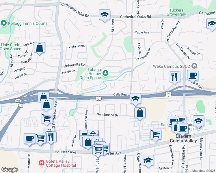 map of restaurants, bars, coffee shops, grocery stores, and more near 5090 Calle Real in Santa Barbara