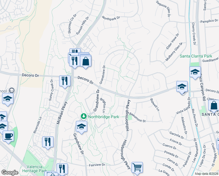 map of restaurants, bars, coffee shops, grocery stores, and more near 27503 Wellsley Way in Santa Clarita