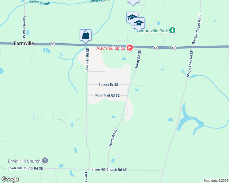 map of restaurants, bars, coffee shops, grocery stores, and more near 216 Sage Trail Road Southeast in Calhoun