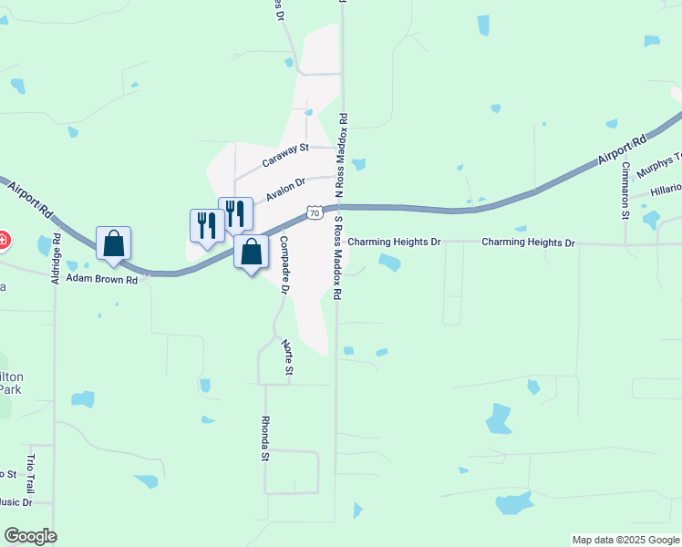 map of restaurants, bars, coffee shops, grocery stores, and more near 207 South Ross Maddox Road in Pearcy