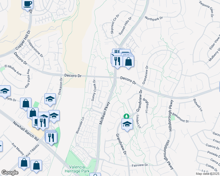map of restaurants, bars, coffee shops, grocery stores, and more near 27672 Grassy Knoll Lane in Santa Clarita