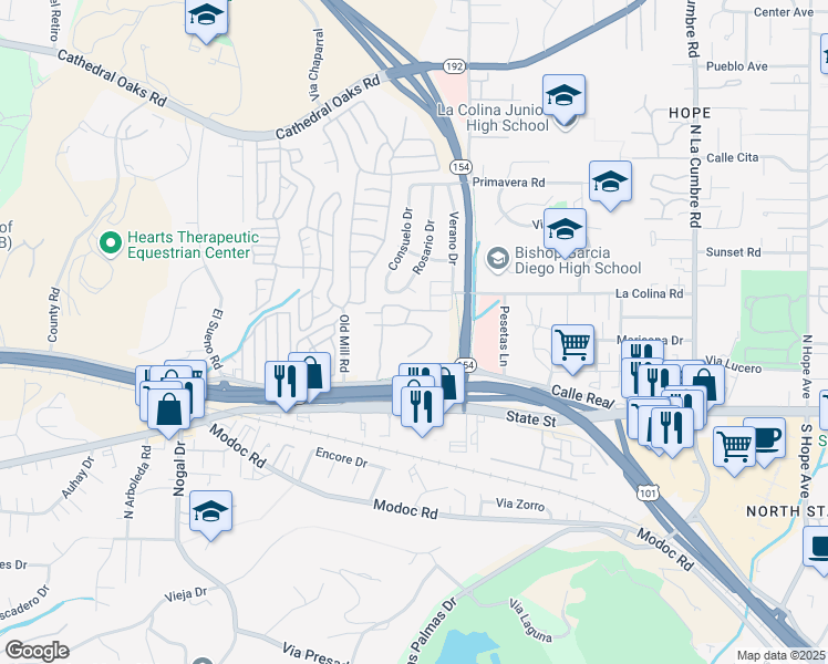 map of restaurants, bars, coffee shops, grocery stores, and more near 4228 Pozzo Circle in Santa Barbara