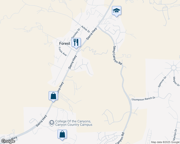 map of restaurants, bars, coffee shops, grocery stores, and more near 29448 Shannon Court in Santa Clarita