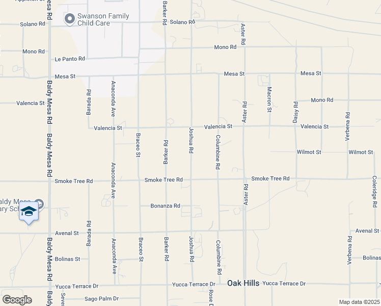 map of restaurants, bars, coffee shops, grocery stores, and more near Joshua Road in Hesperia