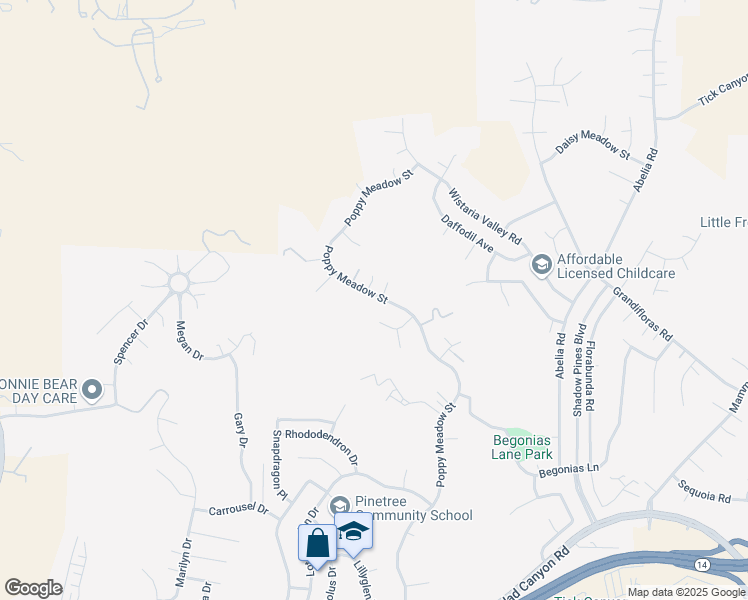 map of restaurants, bars, coffee shops, grocery stores, and more near 29603 Poppy Meadow Street in Santa Clarita