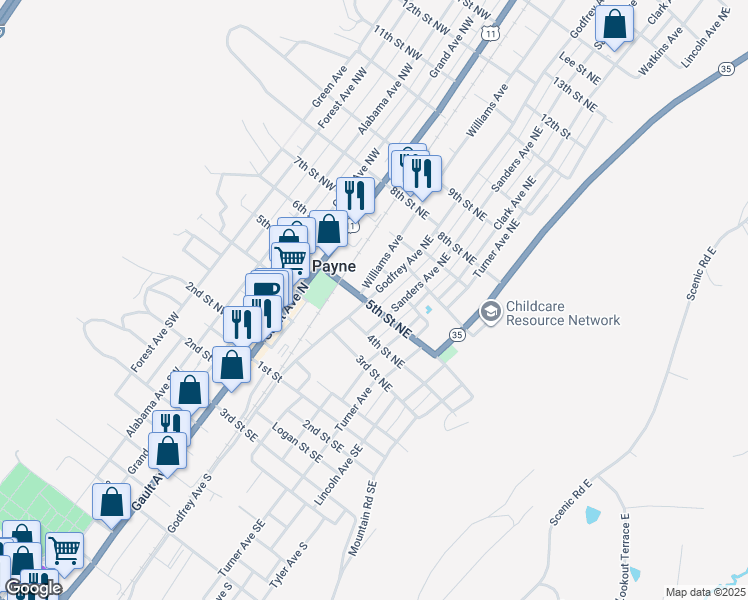 map of restaurants, bars, coffee shops, grocery stores, and more near 503 Godfrey Avenue Northeast in Fort Payne
