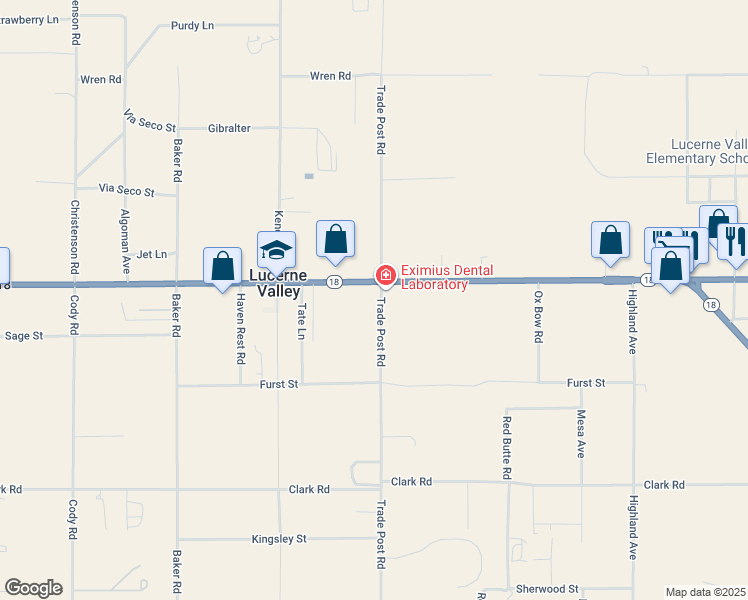 map of restaurants, bars, coffee shops, grocery stores, and more near 32193 California 18 in Lucerne Valley