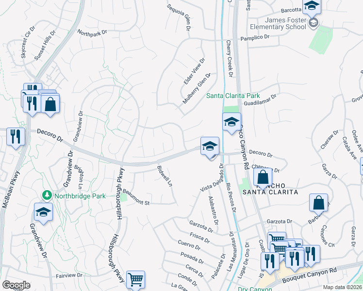 map of restaurants, bars, coffee shops, grocery stores, and more near 27213 Blueridge Drive in Santa Clarita