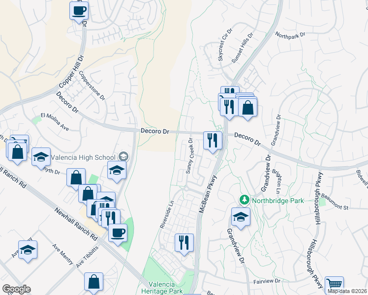 map of restaurants, bars, coffee shops, grocery stores, and more near 27664 Cobblestone Court in Los Angeles