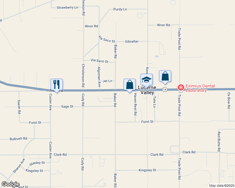 map of restaurants, bars, coffee shops, grocery stores, and more near 31717 California 18 in Lucerne Valley