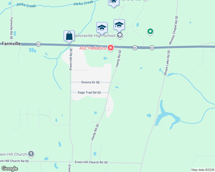 map of restaurants, bars, coffee shops, grocery stores, and more near 287 Bud Hardy Road Southeast in Calhoun