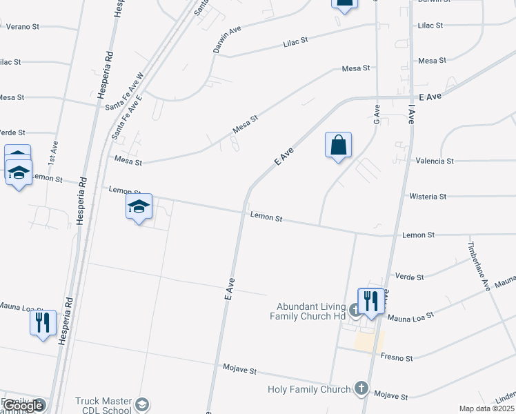 map of restaurants, bars, coffee shops, grocery stores, and more near 17250 Lemon Street in Hesperia