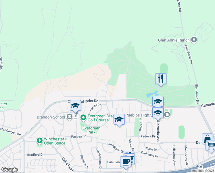 map of restaurants, bars, coffee shops, grocery stores, and more near 500 Northgate Drive in Goleta