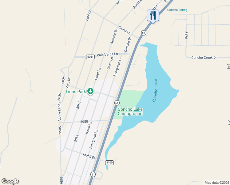 map of restaurants, bars, coffee shops, grocery stores, and more near State Highway 61 in Apache