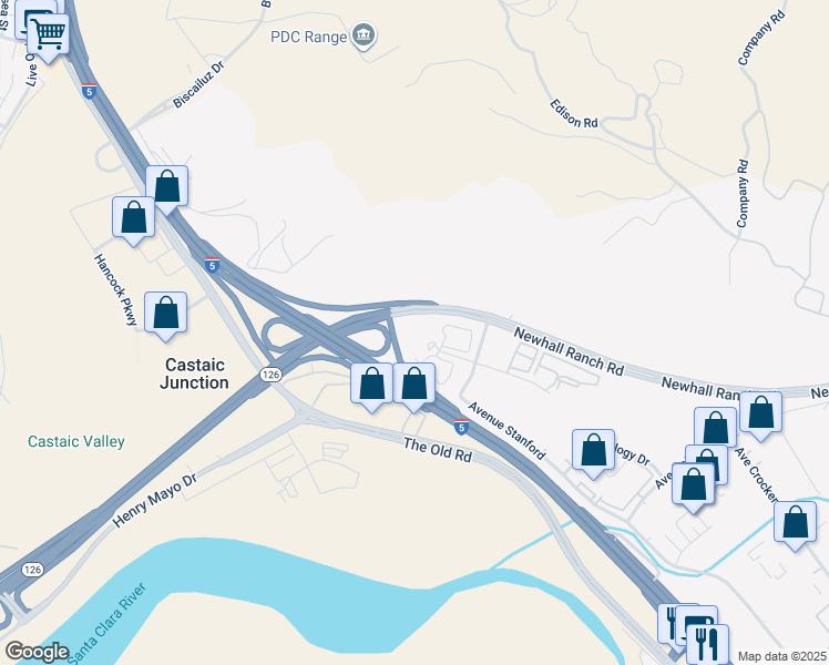map of restaurants, bars, coffee shops, grocery stores, and more near 28523 Westinghouse Place in Santa Clarita