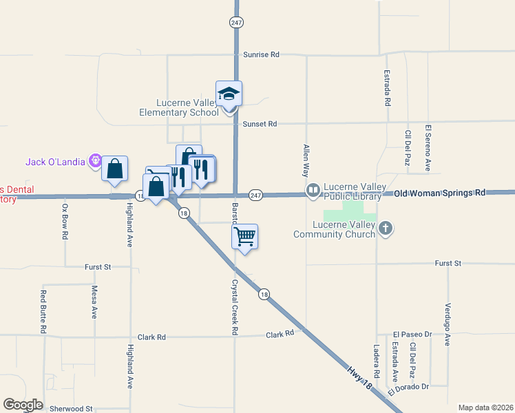 map of restaurants, bars, coffee shops, grocery stores, and more near 32961 Old Woman Springs Road in Lucerne Valley