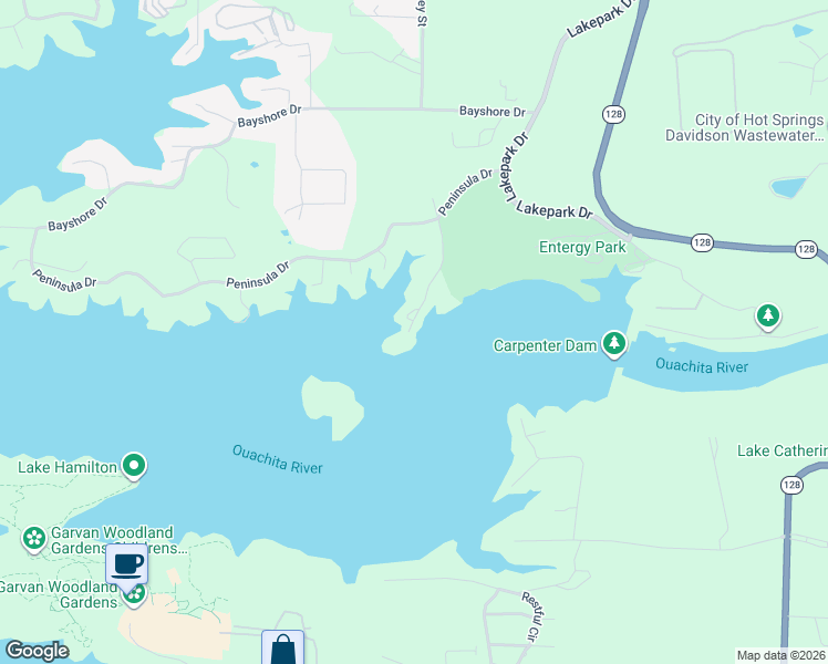 map of restaurants, bars, coffee shops, grocery stores, and more near 195 Peninsula Point in Hot Springs