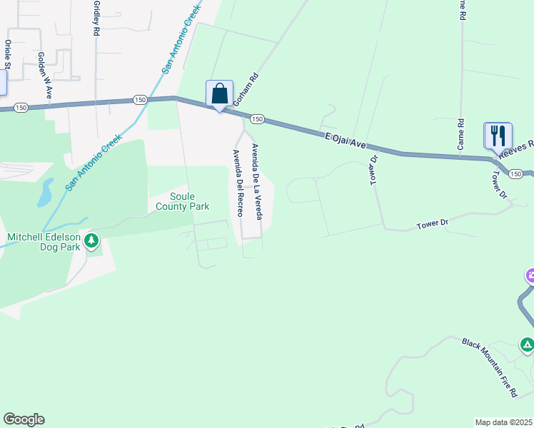 map of restaurants, bars, coffee shops, grocery stores, and more near 514 Avenida De La Vereda in Ojai