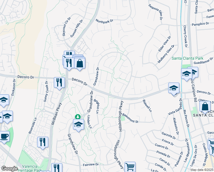 map of restaurants, bars, coffee shops, grocery stores, and more near 27518 Wellsley Way in Santa Clarita