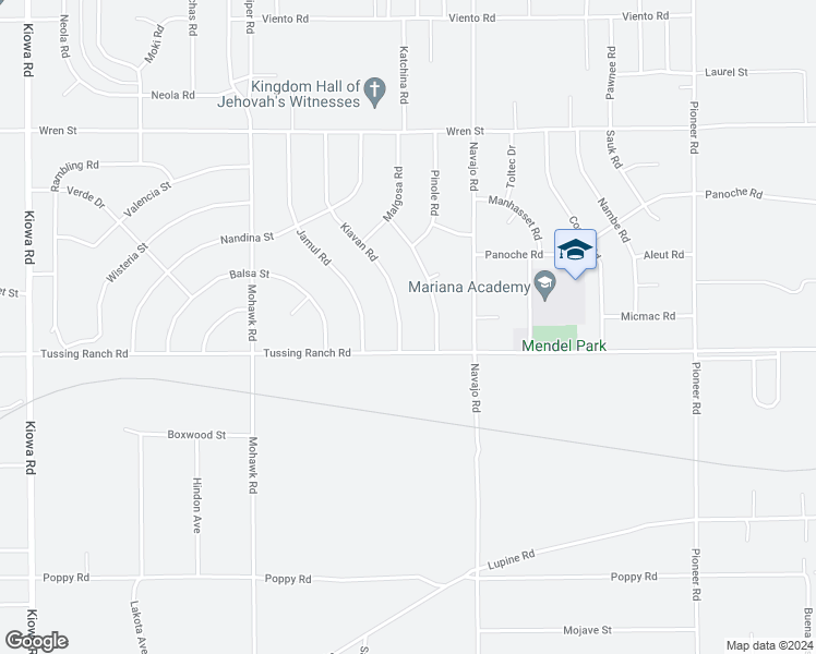 map of restaurants, bars, coffee shops, grocery stores, and more near 10555 Kiavan Road in Apple Valley