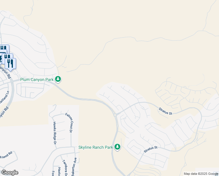 map of restaurants, bars, coffee shops, grocery stores, and more near 18283 Cumulus Court in Los Angeles County