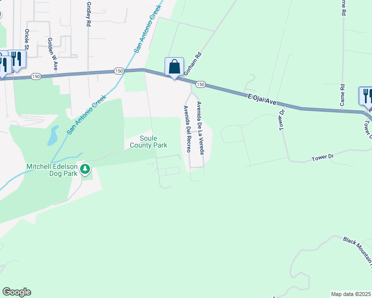 map of restaurants, bars, coffee shops, grocery stores, and more near 537 Avenida Del Recreo in Ojai