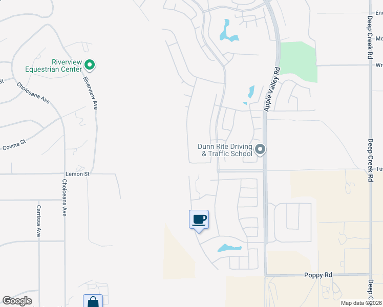 map of restaurants, bars, coffee shops, grocery stores, and more near 10551 Green Valley Road in Apple Valley
