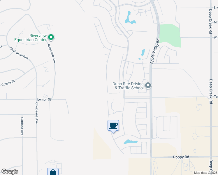 map of restaurants, bars, coffee shops, grocery stores, and more near 10551 Green Valley Road in Apple Valley
