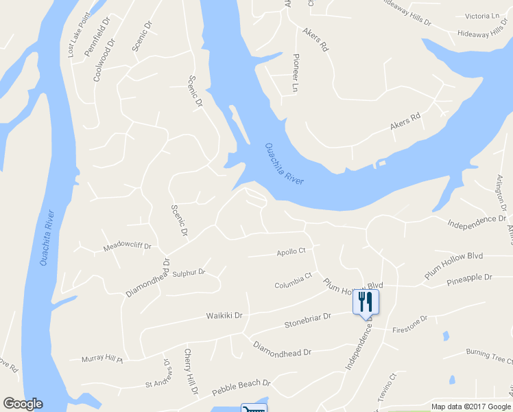 map of restaurants, bars, coffee shops, grocery stores, and more near 109 Waterfall Court in Garland County